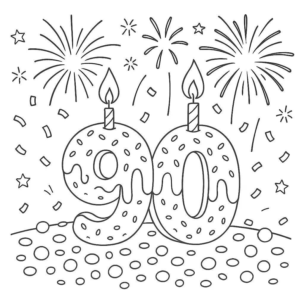 Feierliche 90 – Ausmalmotiv mit Zuckerguss & Deko