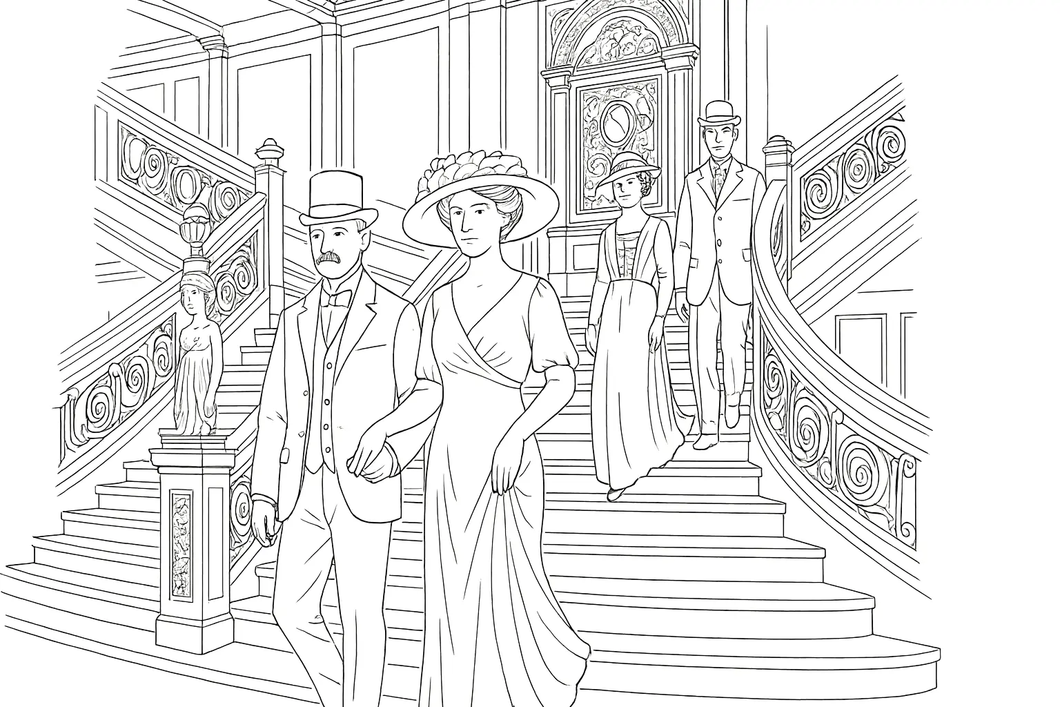 Prima classe sul Titanic – disegno della scala da colorare