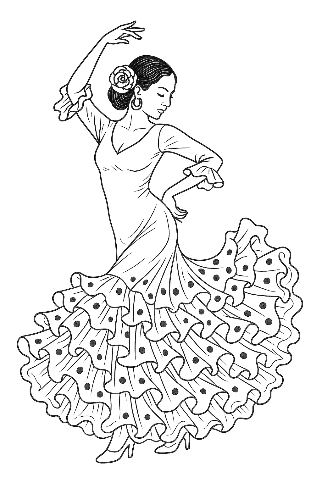 Flamenco-Tänzerin – Elegantes Tanzmotiv zum Ausmalen