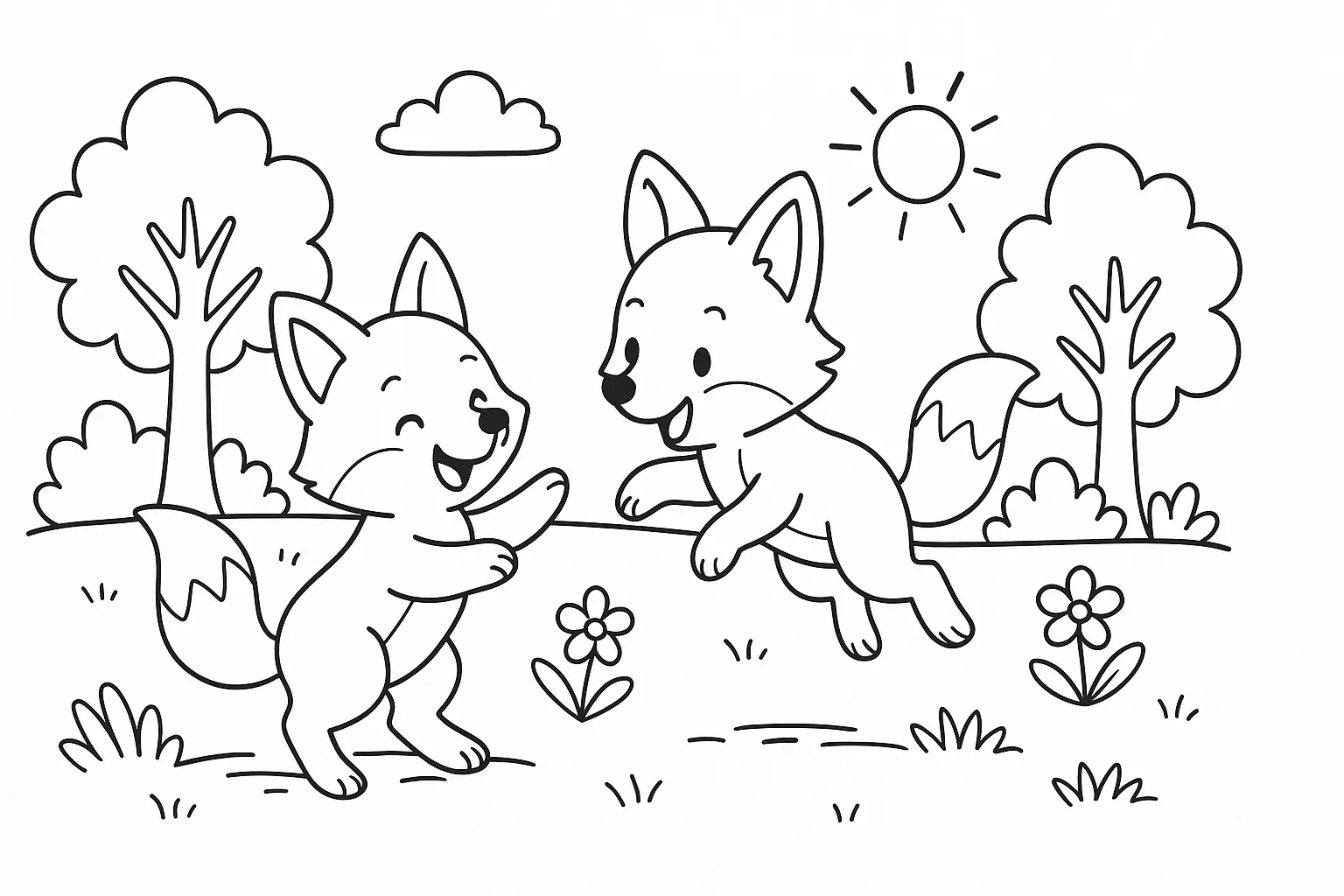 Foxes at Play – Coloring Page for Kids