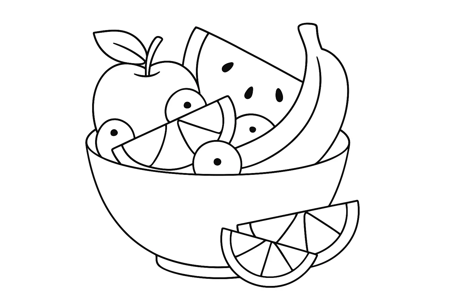 Obstsalat Ausmalbild – einfache Malvorlage für Kinder