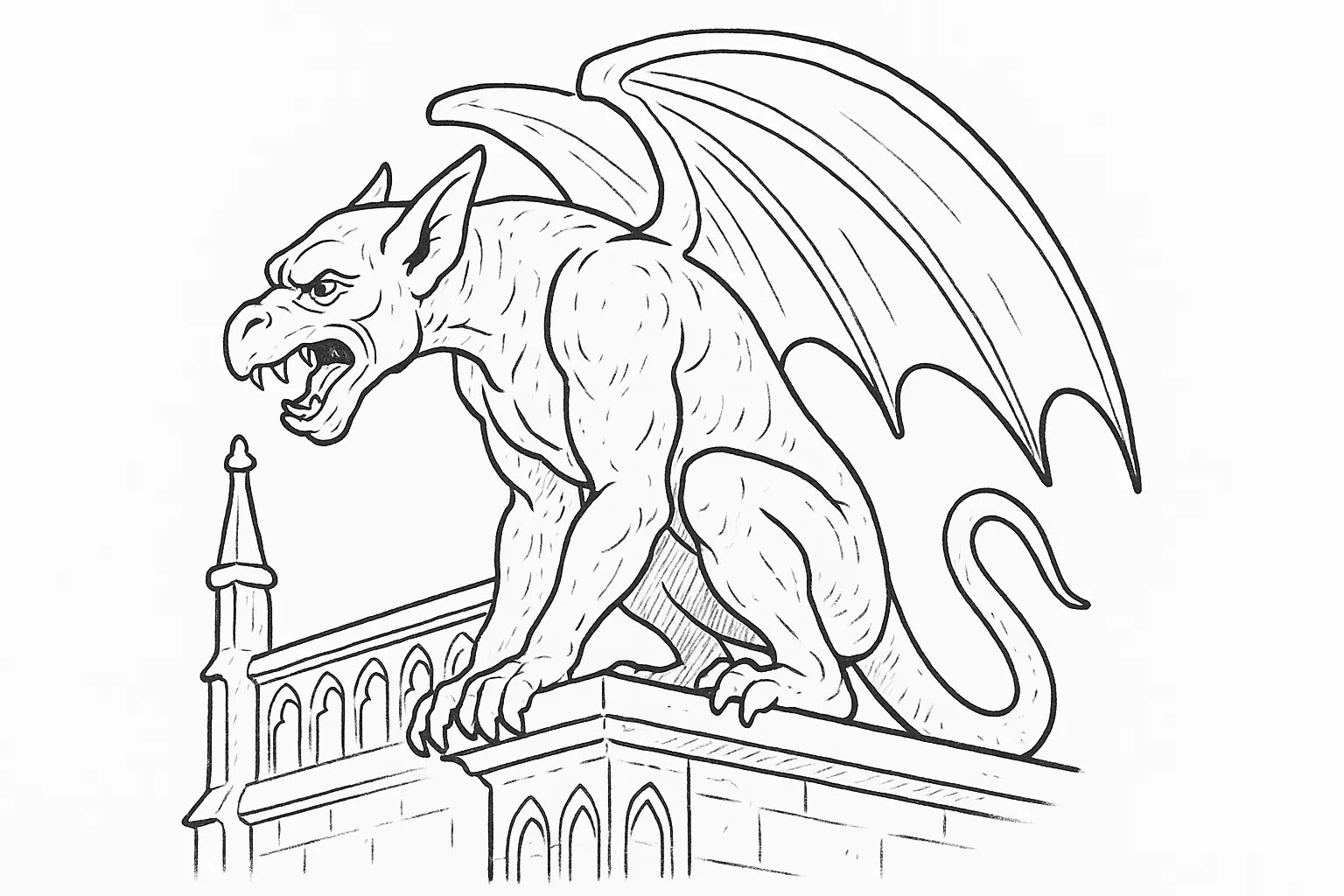 Gargoyle Ausmalbild – kostenlose PDF Malvorlage für Kinder