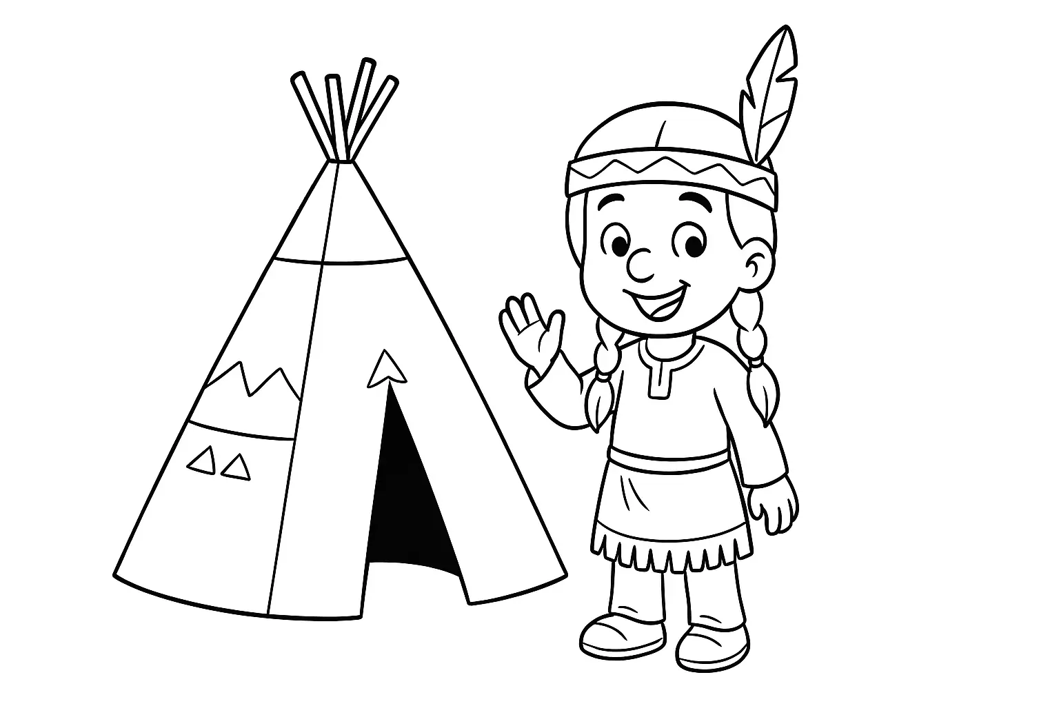 Girl With Tipi – Free Coloring Page (PDF)