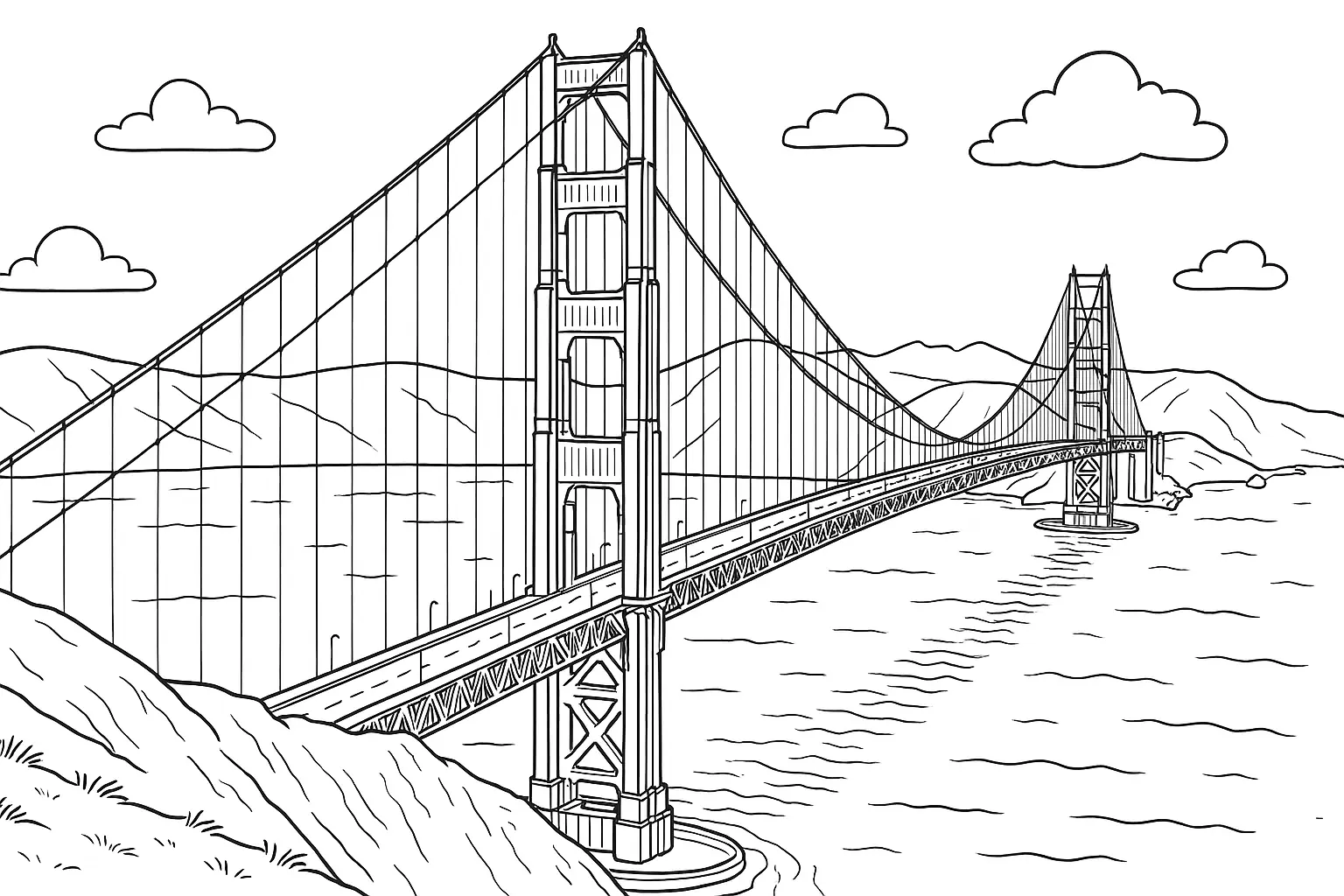 Golden Gate Bridge Malvorlage – Ausmalbild zum Drucken