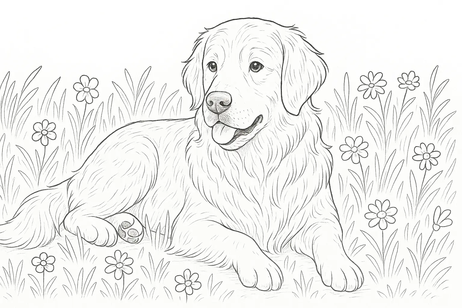 Golden Retriever auf einer Blumenwiese