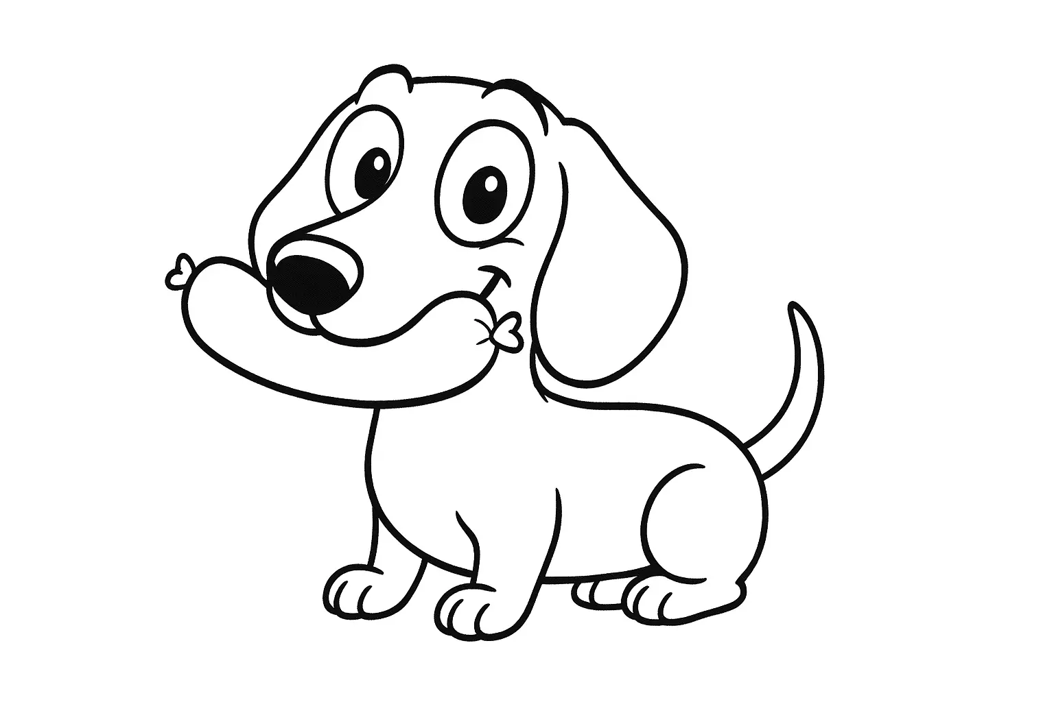 Fröhlicher Hund mit Wurst – Ausmalvorlage zum Ausdrucken