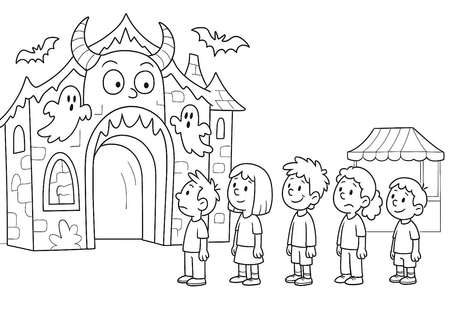 Geisterhaus Ausmalbild zum kostenlosen Download für Kinder