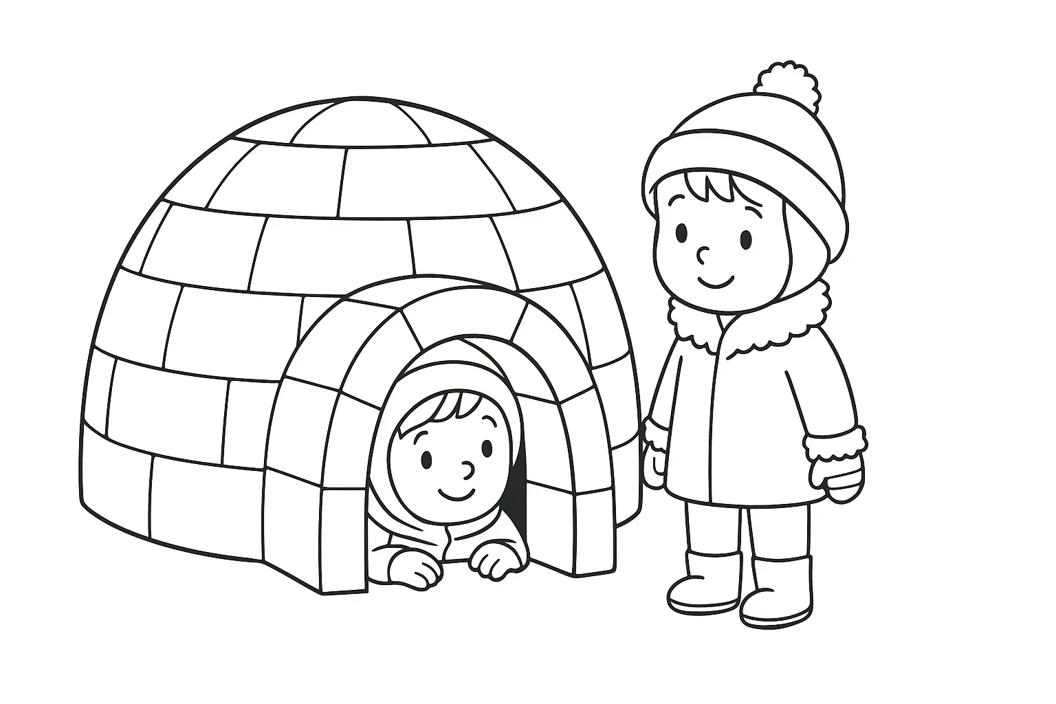 Iglu Ausmalbild für Kinder kostenlos als Malvorlage drucken