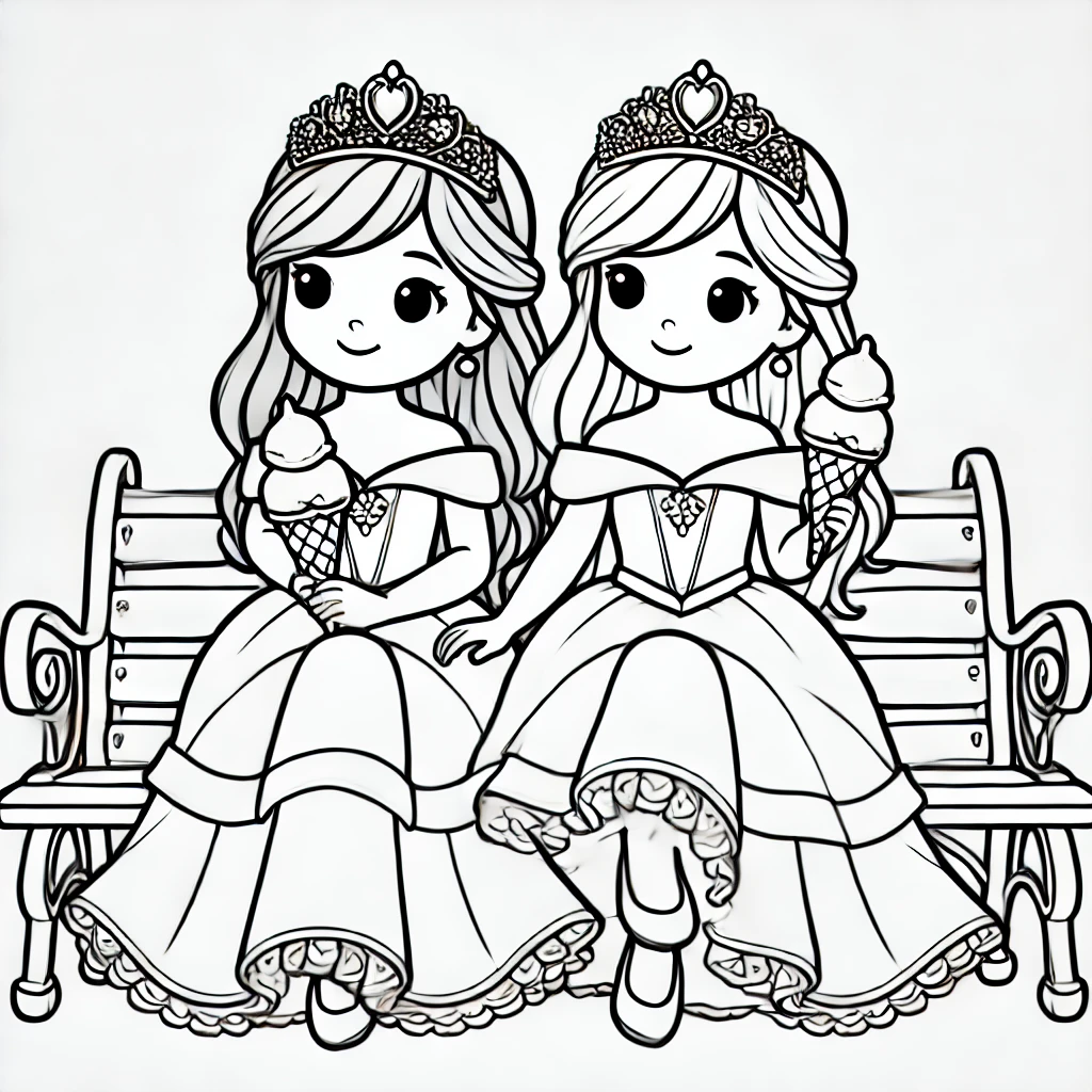 Joyful Princesses with Ice Cream for Exuberant Coloring Fun