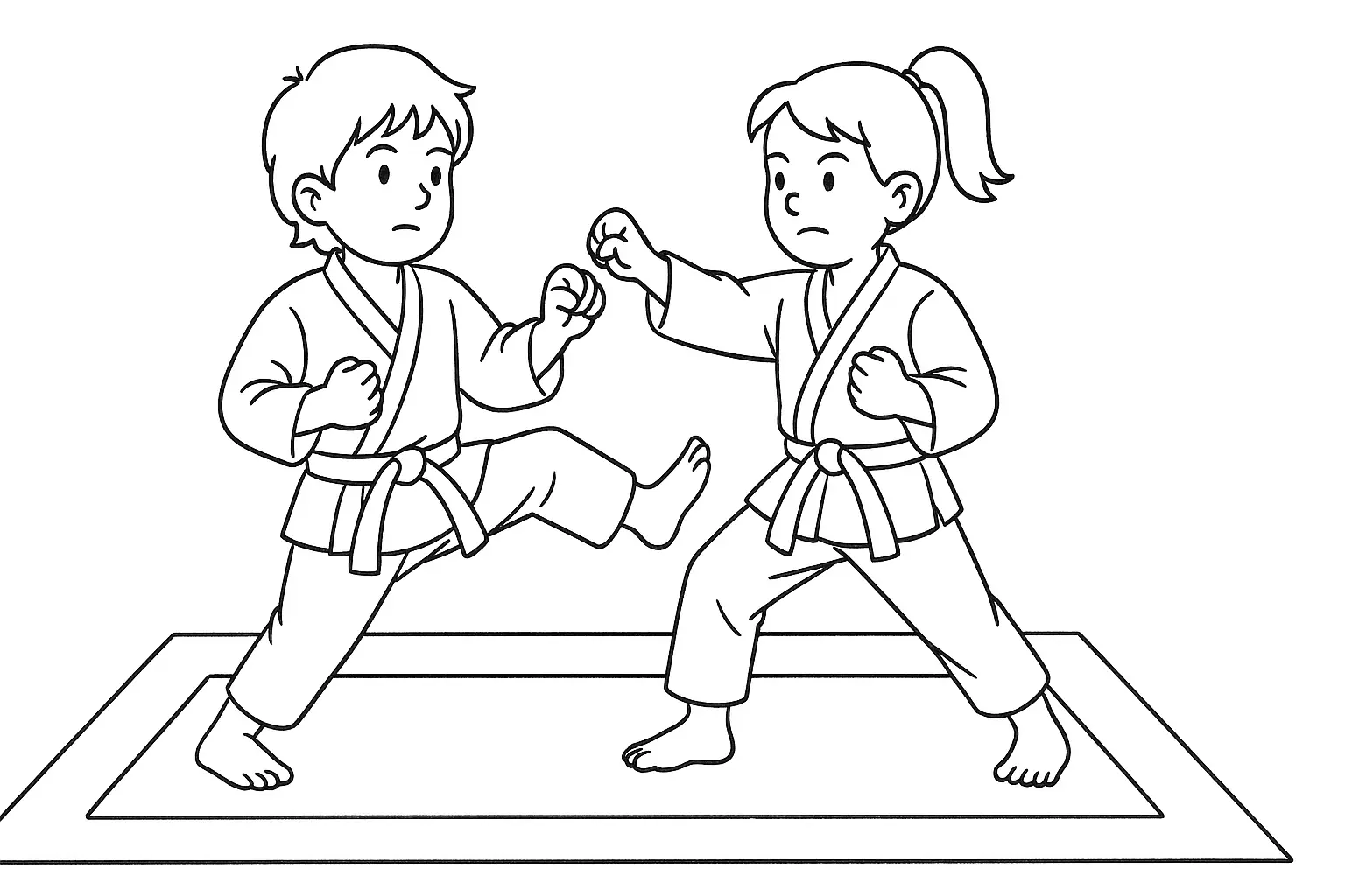Ausmalbild Karate Kinder – Gratis Vorlage zum Ausdrucken