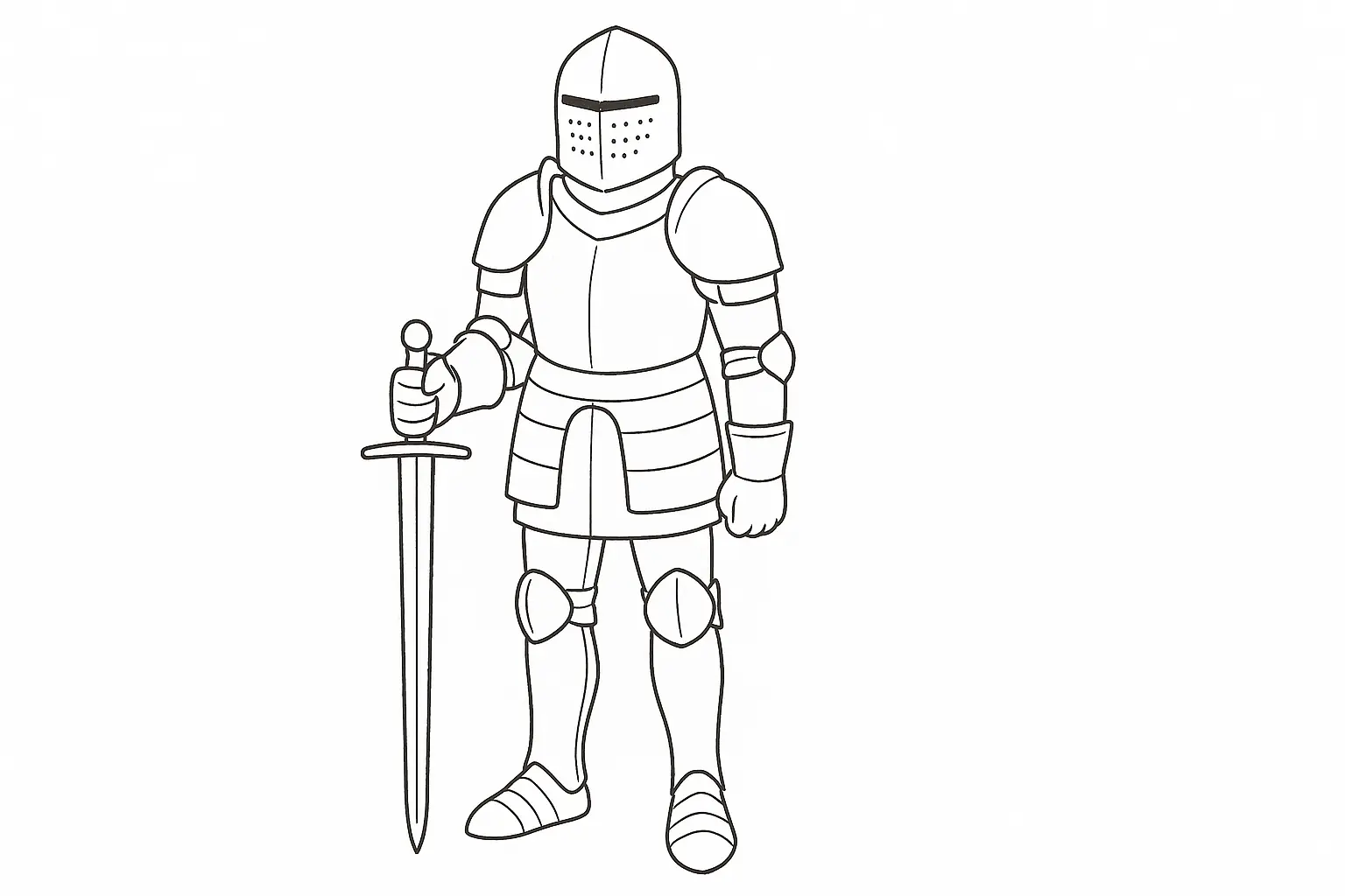 Ritter Malvorlage – Rüstung mit Schwert und Schild gratis
