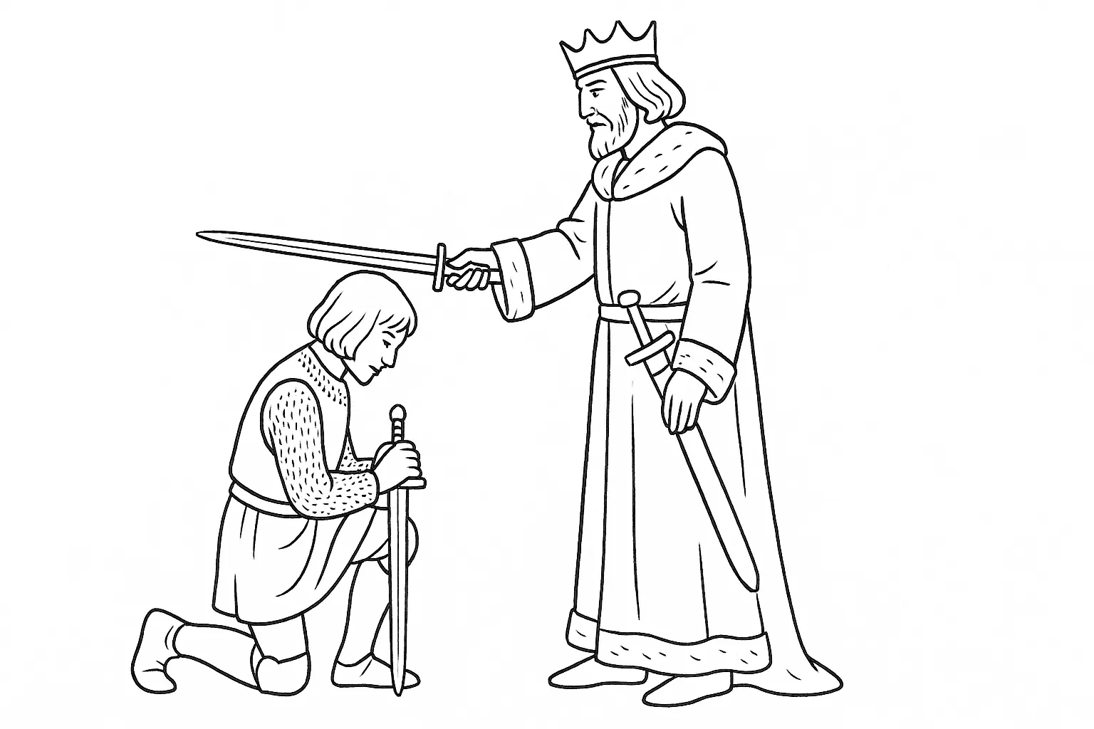 Ritter beim Ritterschlag Malvorlage – kostenlos