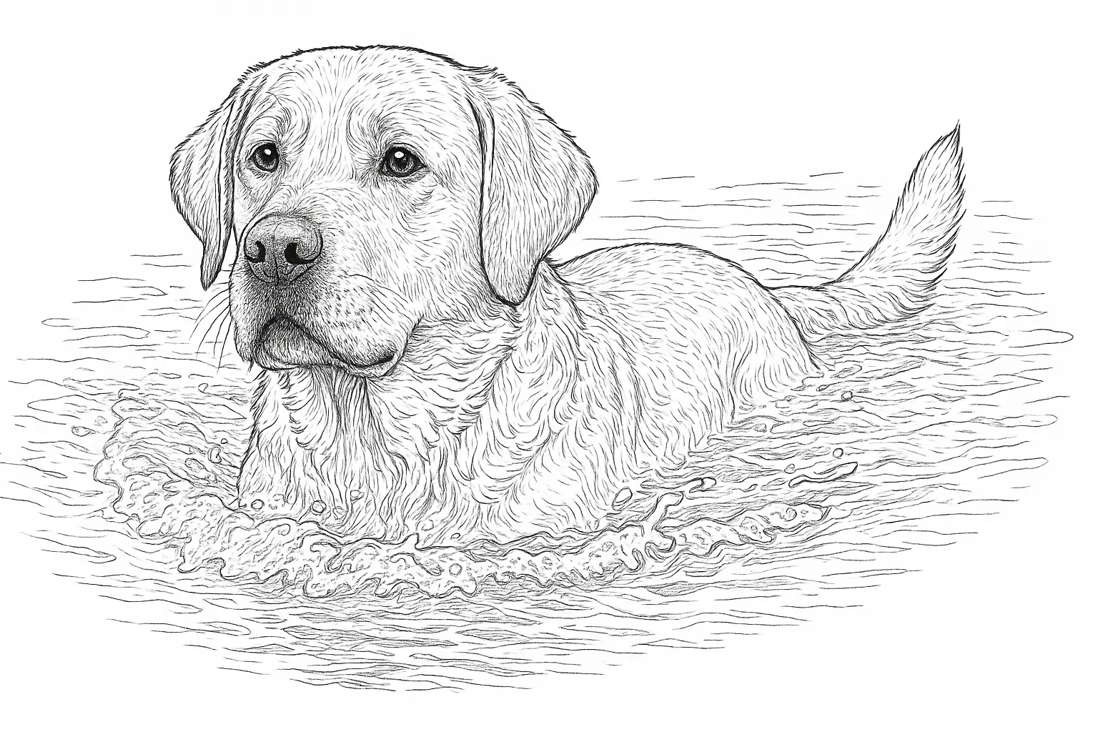 Labrador Retriever Ausmalbild: Schwimmen im Wasser erleben