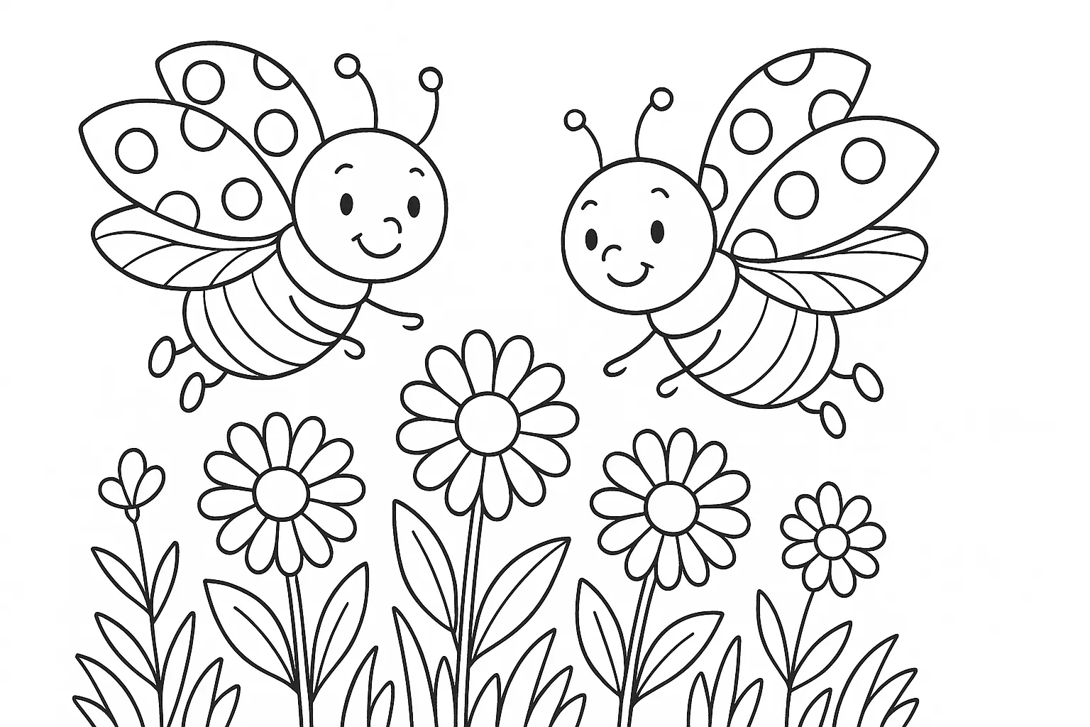 Marienkäfer mit Blumen Ausmalbild gratis herunterladen