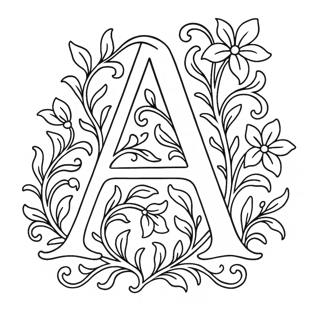 Buchstabe A Ausmalbild mit Blumen – jetzt als PDF-Vorlage
