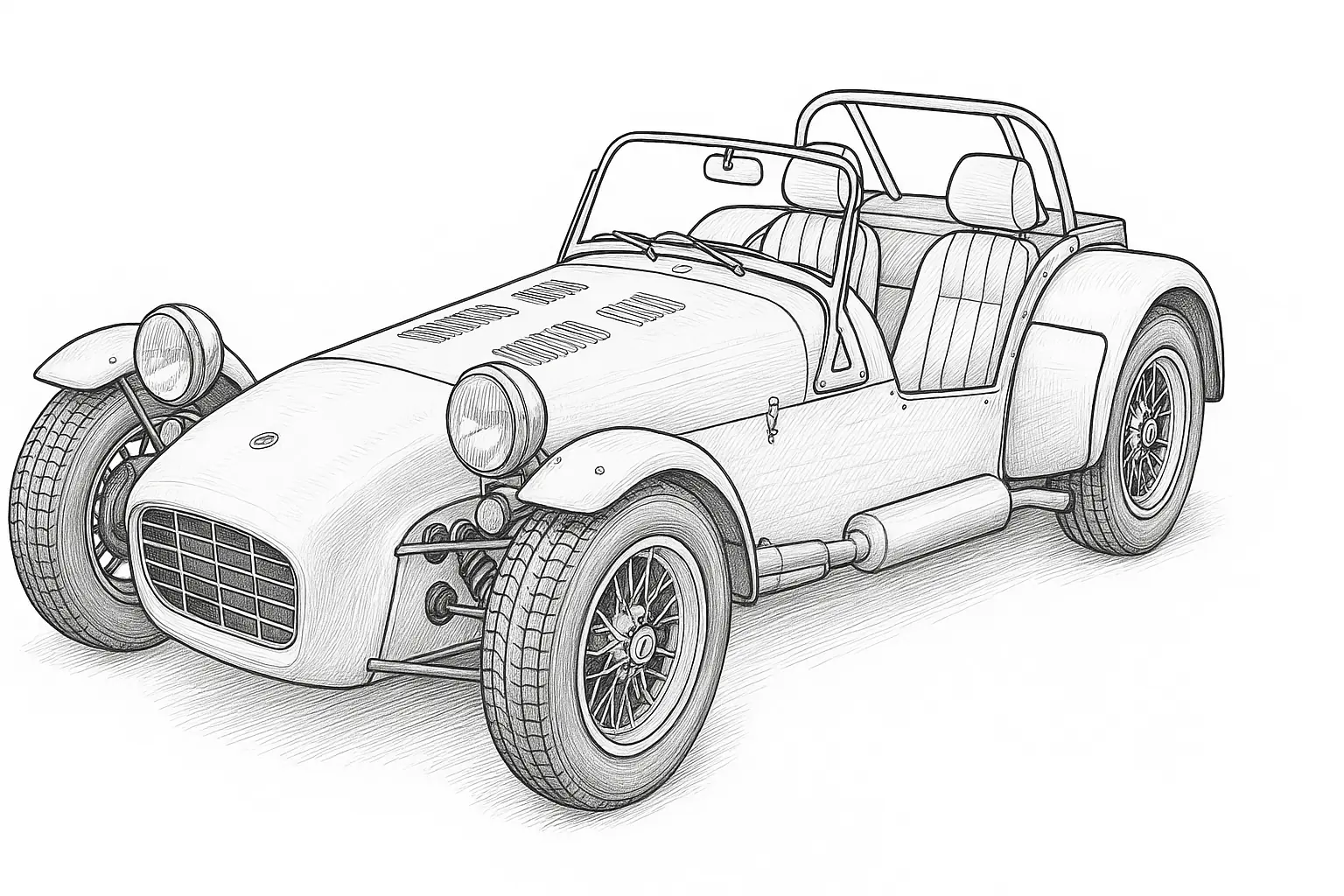 Lotus Seven Ausmalbild – Sportwagen-Ikone zum Ausdrucken