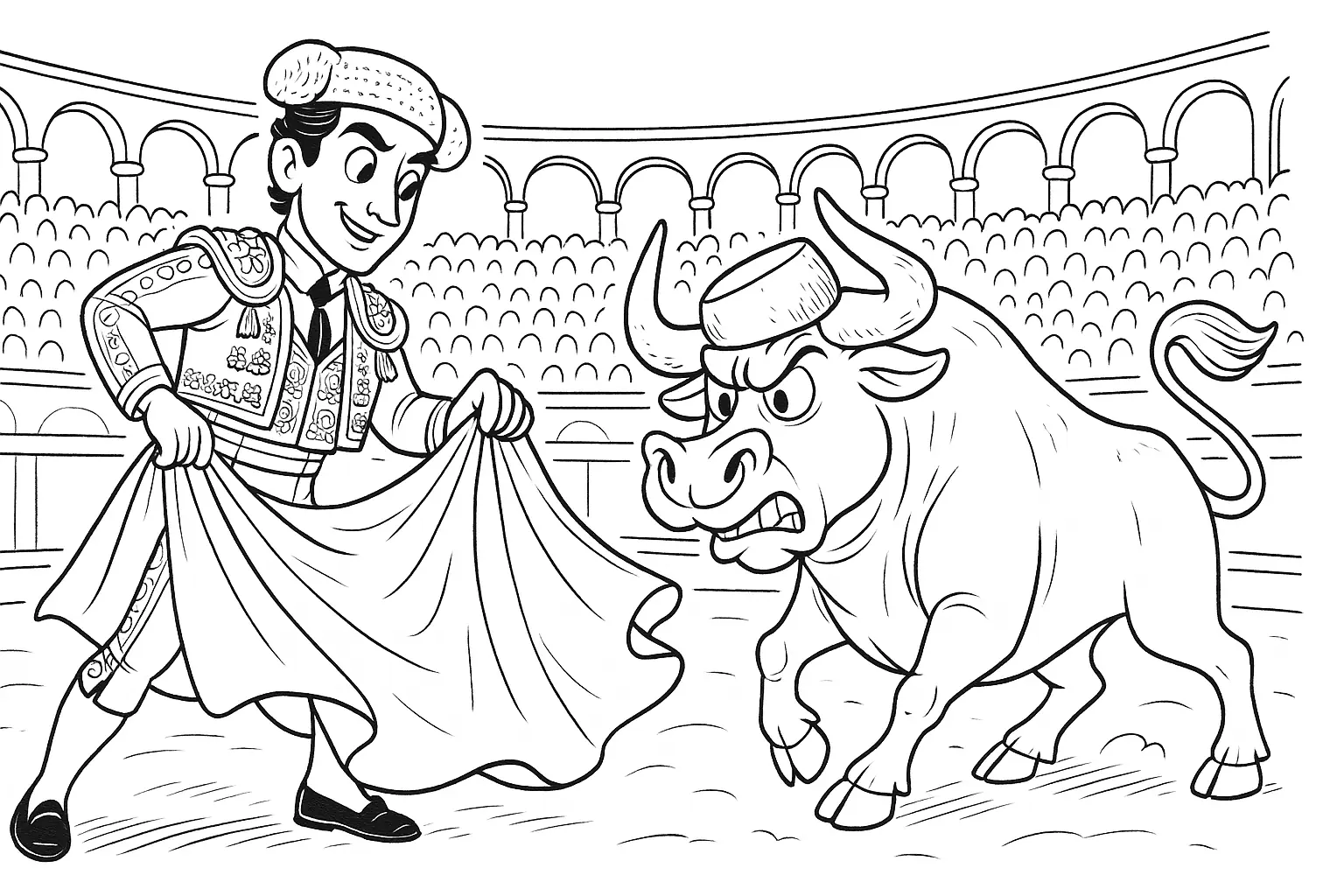 Matador & Stier – Ausmalbild mit spanischem Flair