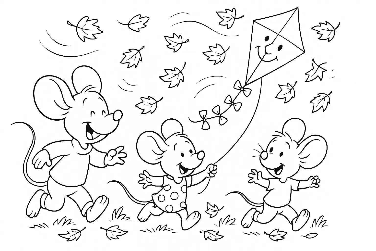 Mäuse spielen mit Drachen Ausmalbild jetzt ausdrucken