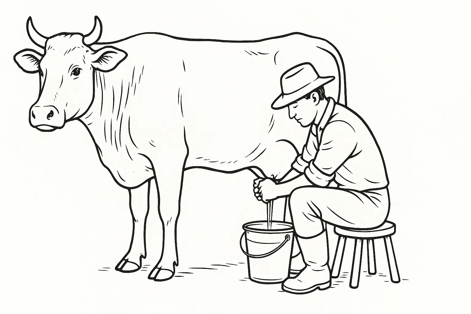 Kuh beim Melken Malvorlage – Bauernhof Ausmalbild kostenlos