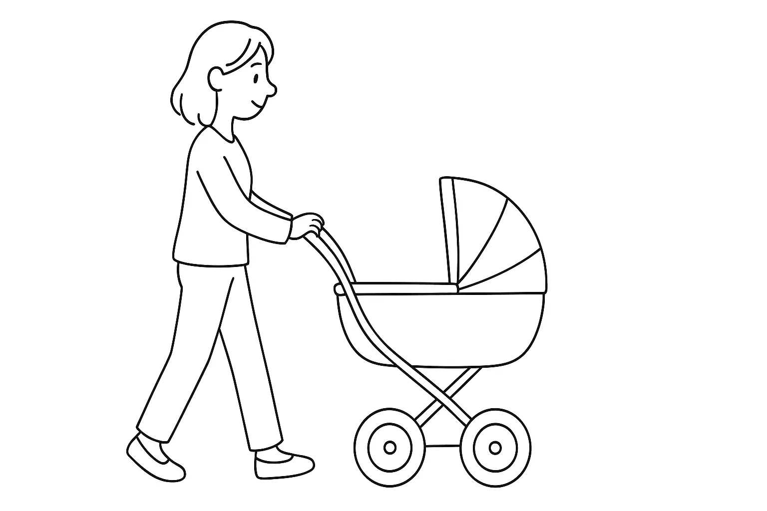 Mutter mit Kinderwagen Ausmalbild – einfache Malvorlage