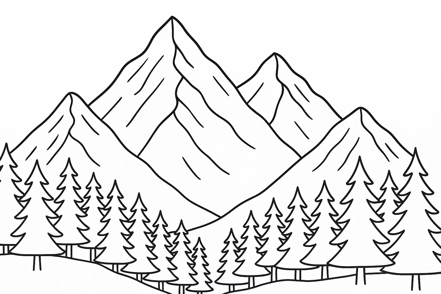 Coloriage Montagnes avec sapins – Modèle gratuit à imprimer