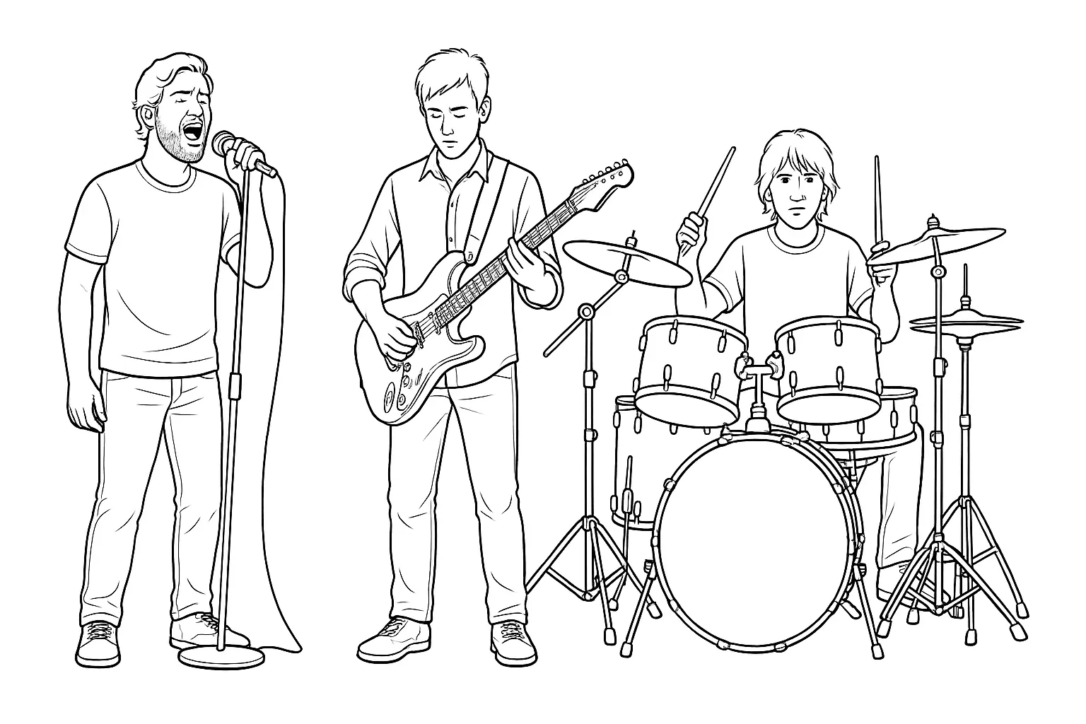 Musikband Ausmalbild: Kostenlose Malvorlage für Kinder