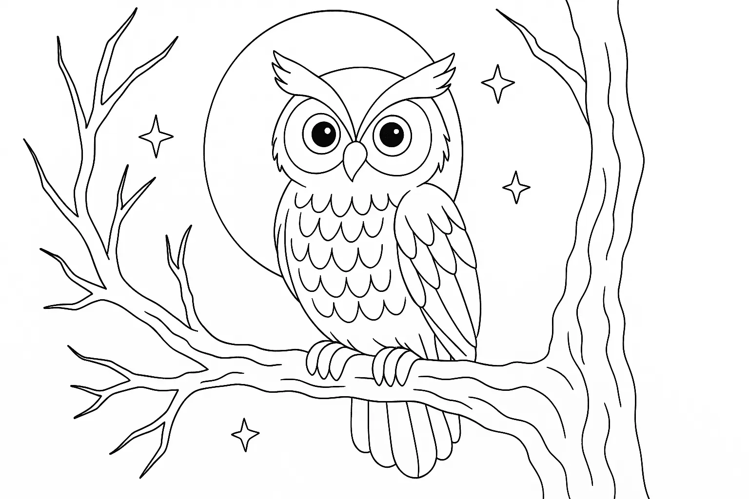 Eule auf Ast im Mondlicht