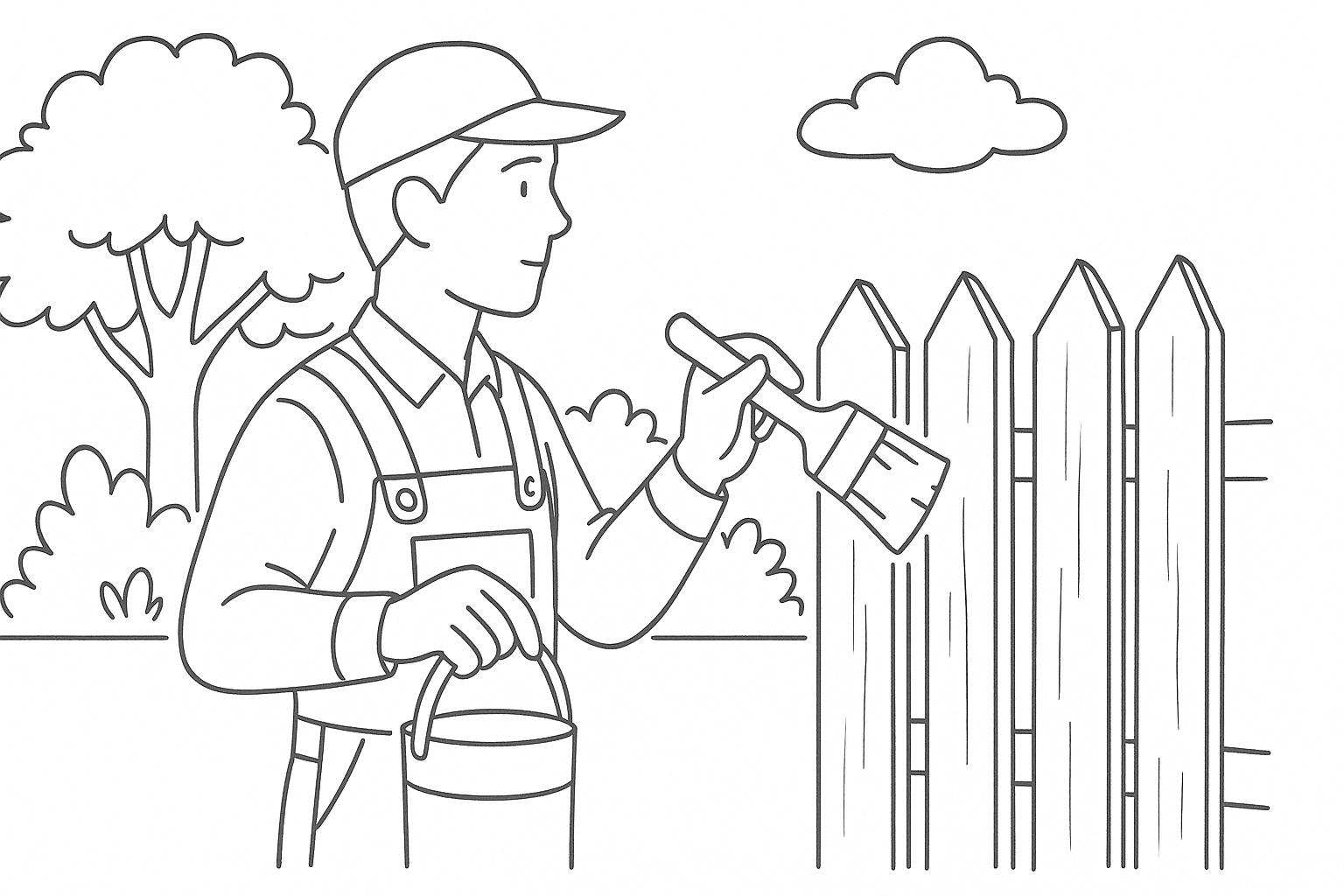 Painter with Brush at Garden Fence