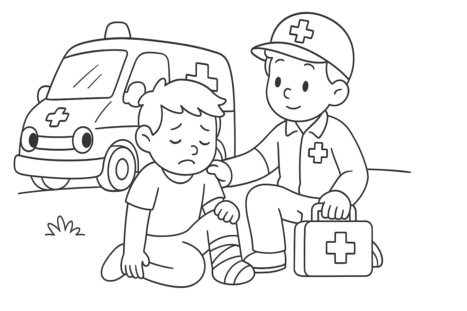 Sanitäter hilft verletztem Jungen