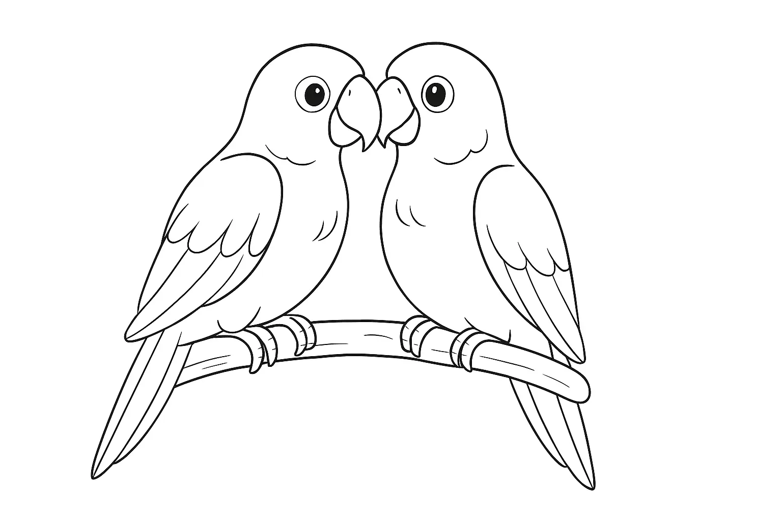 Papageien in Zweisamkeit – Malvorlage zum Ausdrucken gratis