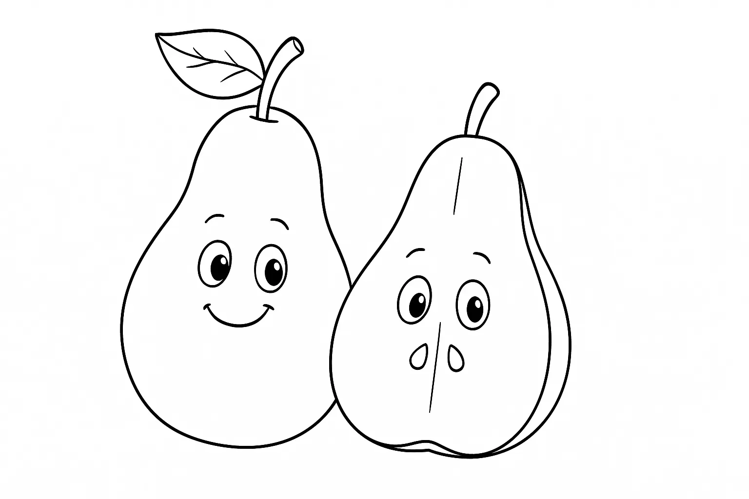Birne zum Ausmalen – Vorlage mit Fruchtschnitt als PDF Download