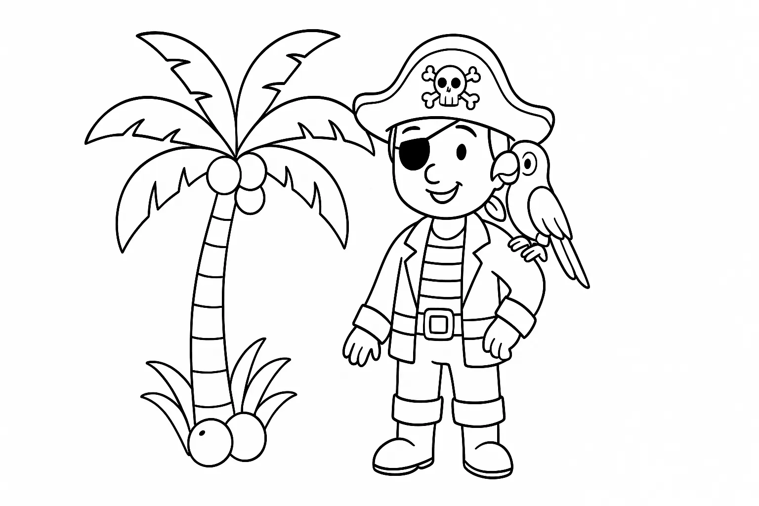 Pirat mit Papagei: Ausmalbild für Kinder zum Downloaden