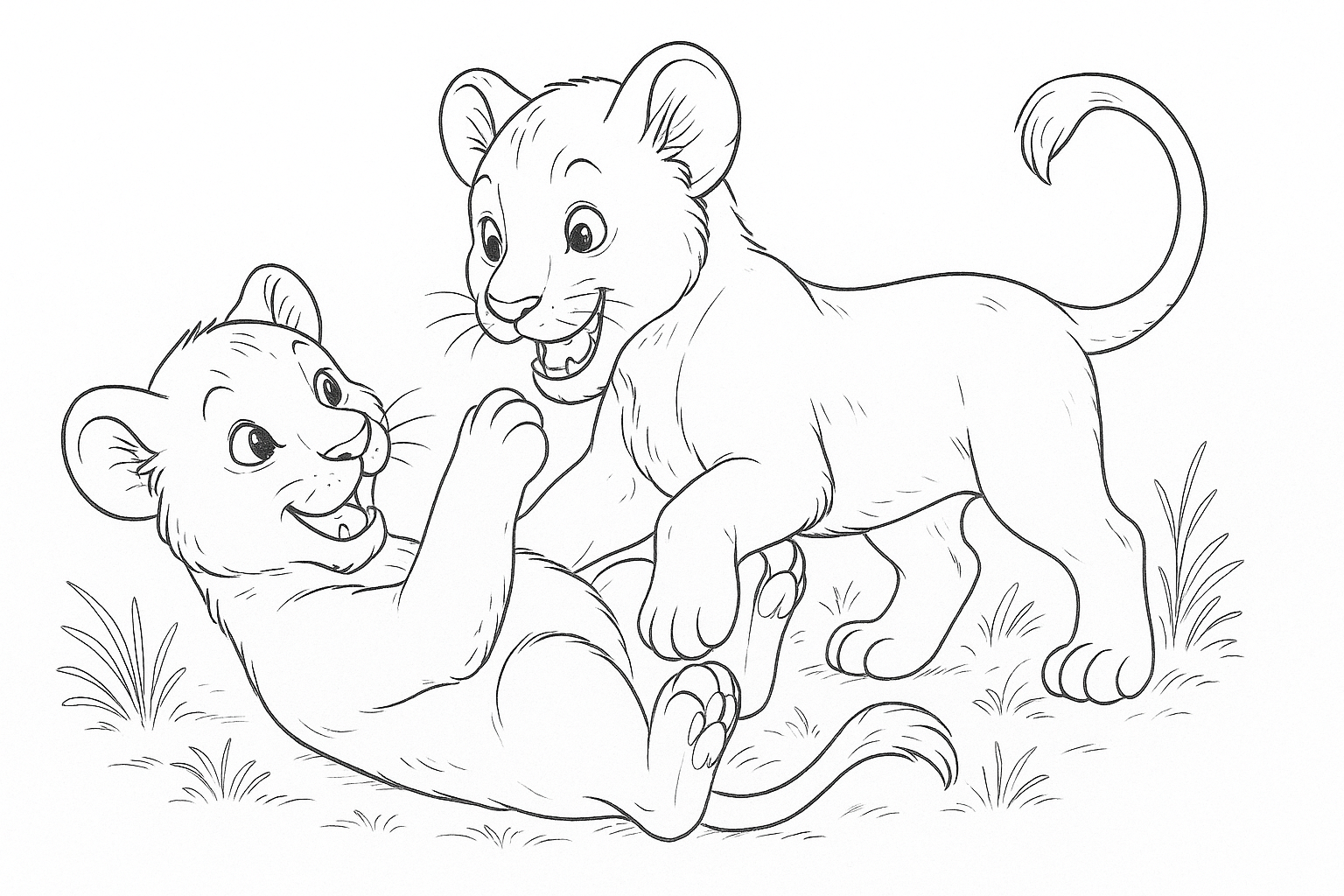 Playing Lion Cubs Coloring Page