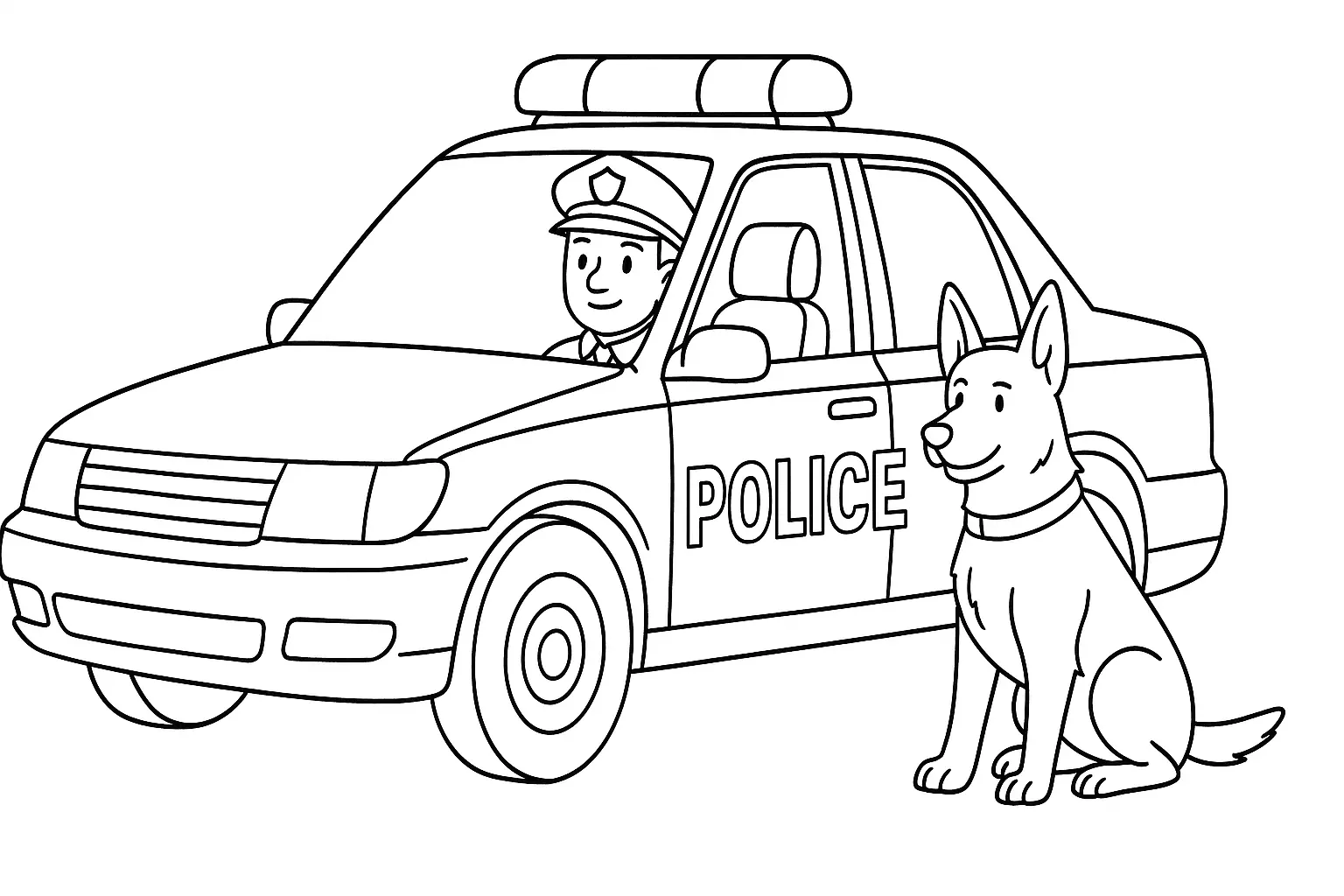 Polizeiwagen mit Polizist und Hund