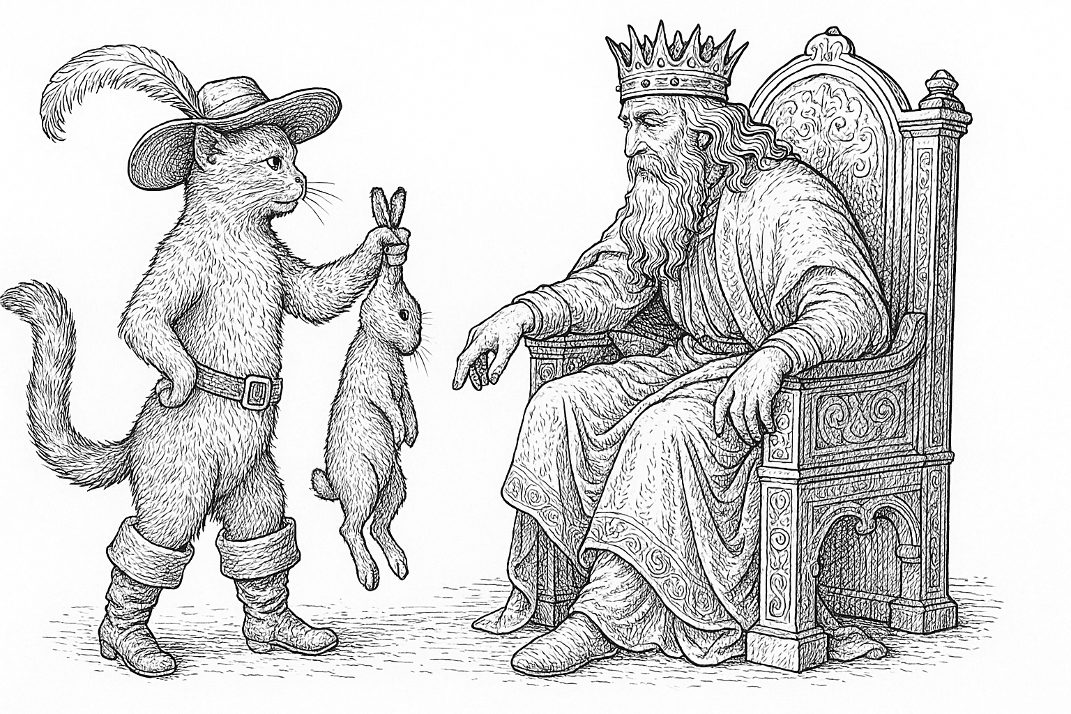 Puss in Boots Before the King – Free Coloring Page