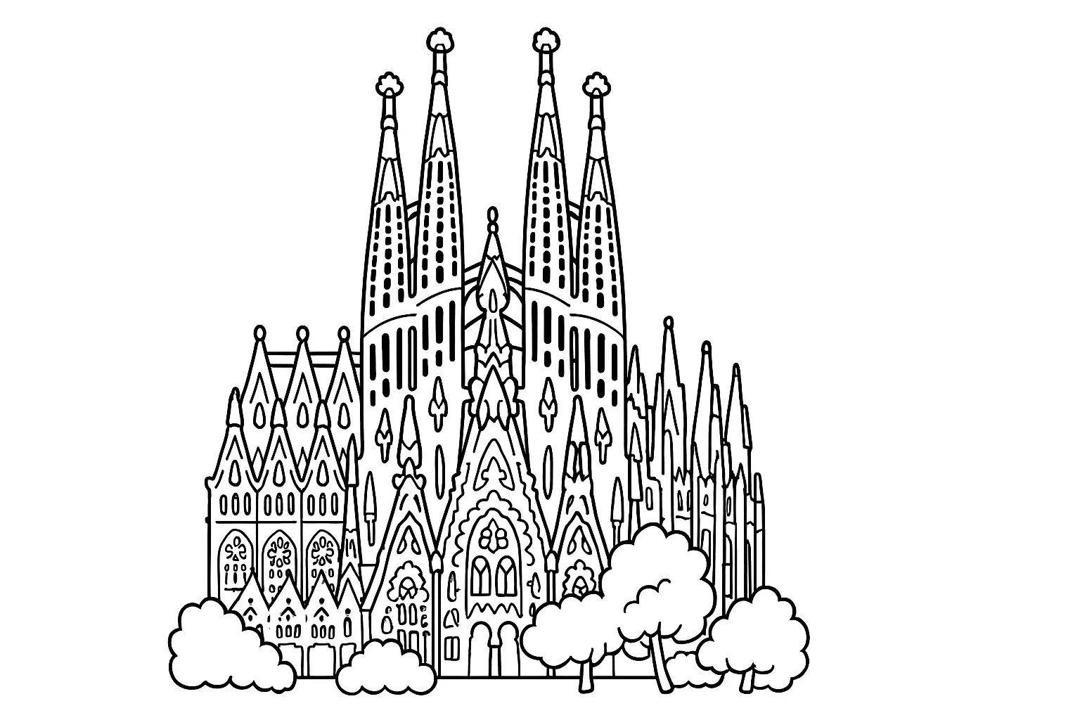 Sagrada Família Ausmalbild: Gratis Malvorlage für Kinder