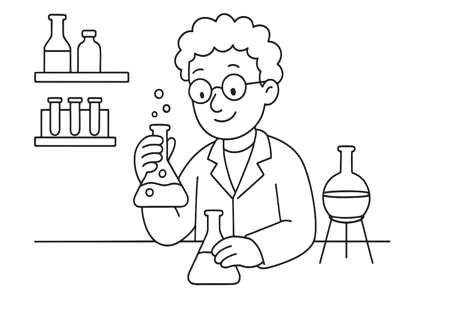 Ausmalbild Wissenschaftler im Labor: Vorlage für Kinder A4