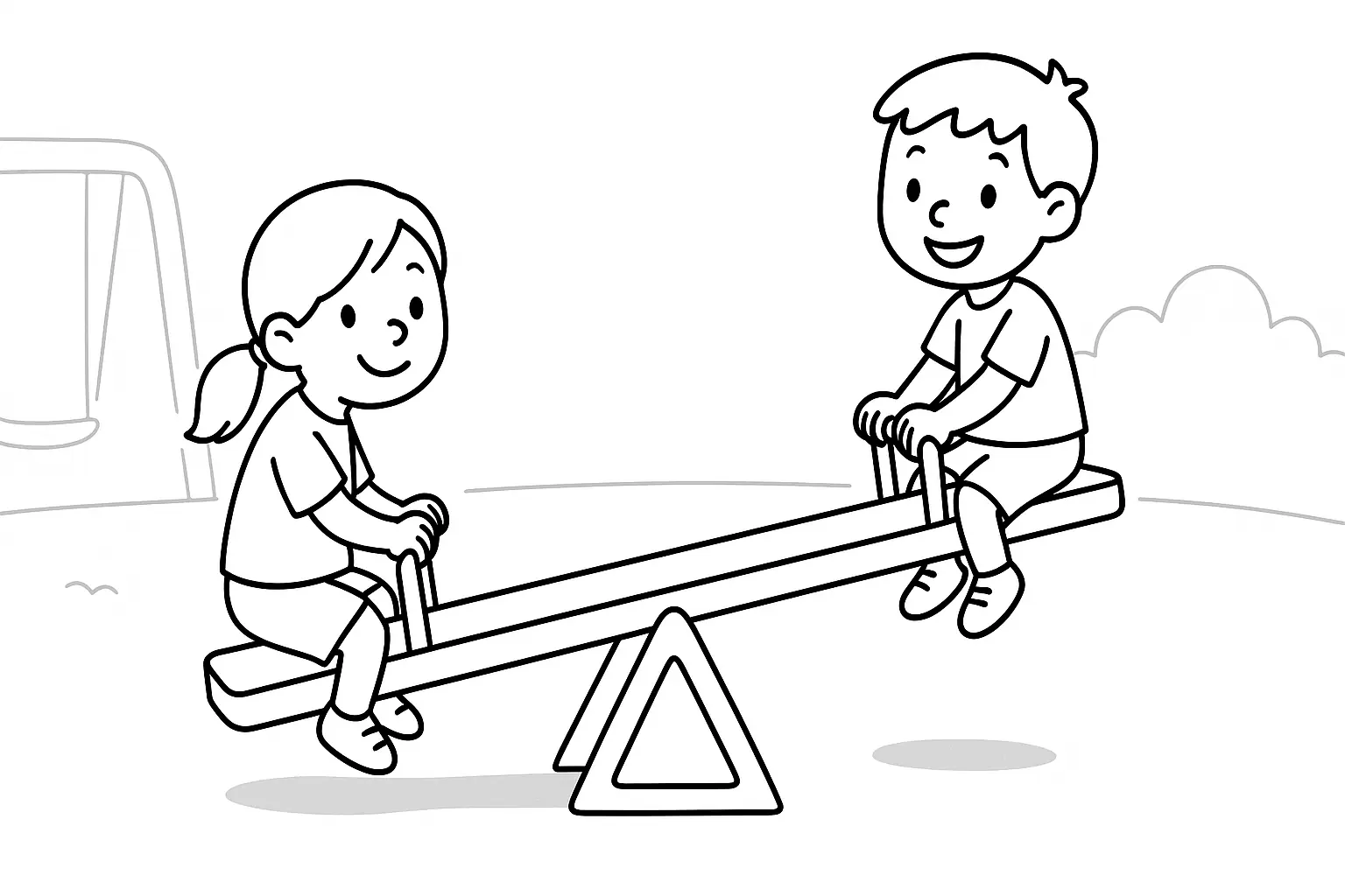 Kinder auf einer Wippe – Malvorlage gratis downloaden