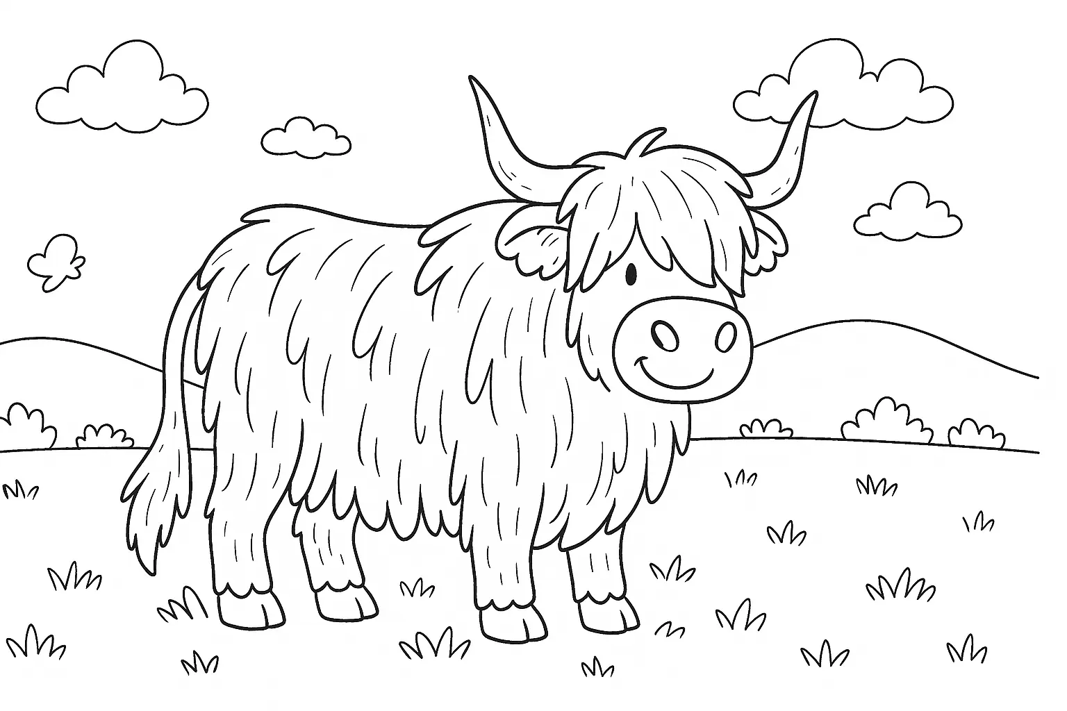 Zotteliges Hochlandrind – Ausmalbild für Kinder