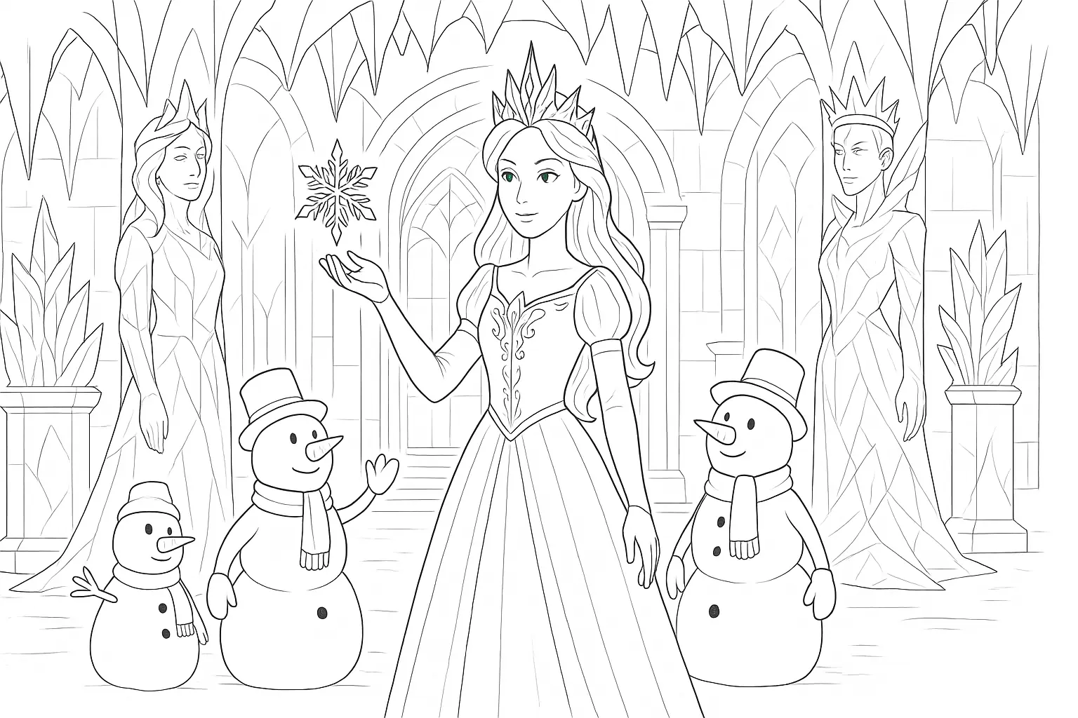 Coloriage Reine des neiges – modèle féerique pour enfants