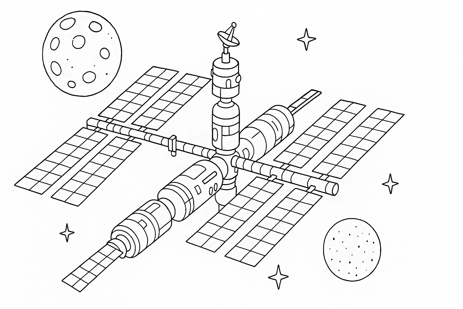 Raumstation Malvorlage – Gratis Ausmalbild für Kinder ausdrucken