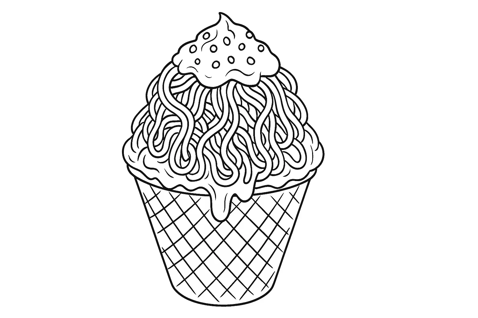 Spaghettieis Ausmalbild – kostenlose Malvorlage für Kinder