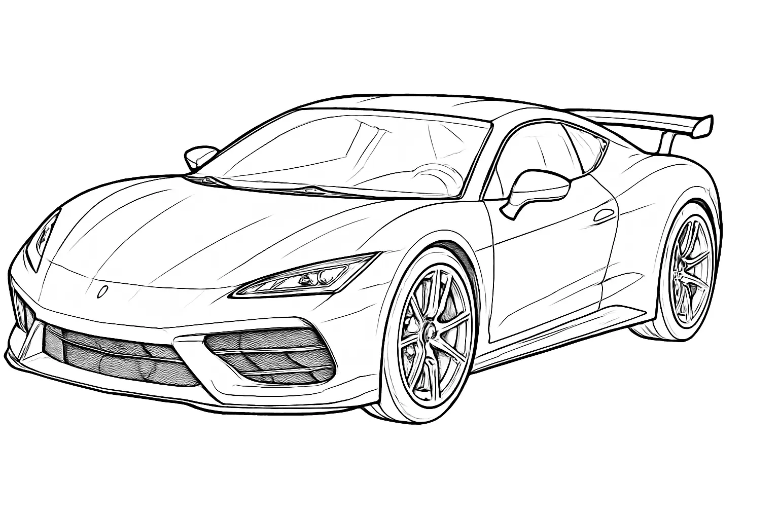 Sportwagen mit Spoiler – Ausmalbild für Autofans