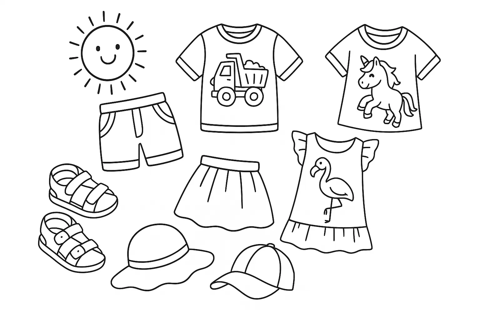 Sommerkleidung Ausmalbild: kindgerechte Motive & Accessoires