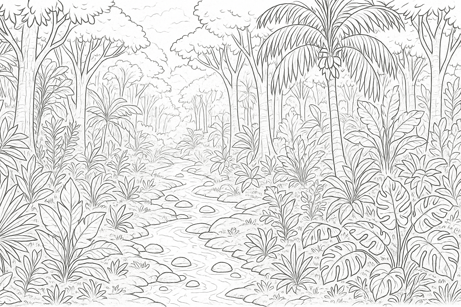 Tropical Rainforest Coloring Page – Free Printable Template