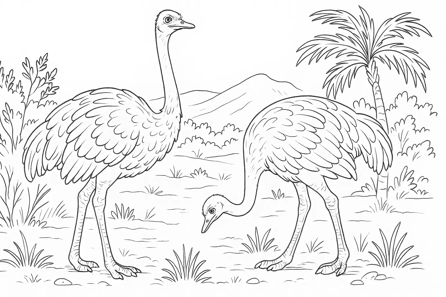 Due struzzi nel campo – Disegno da colorare gratis