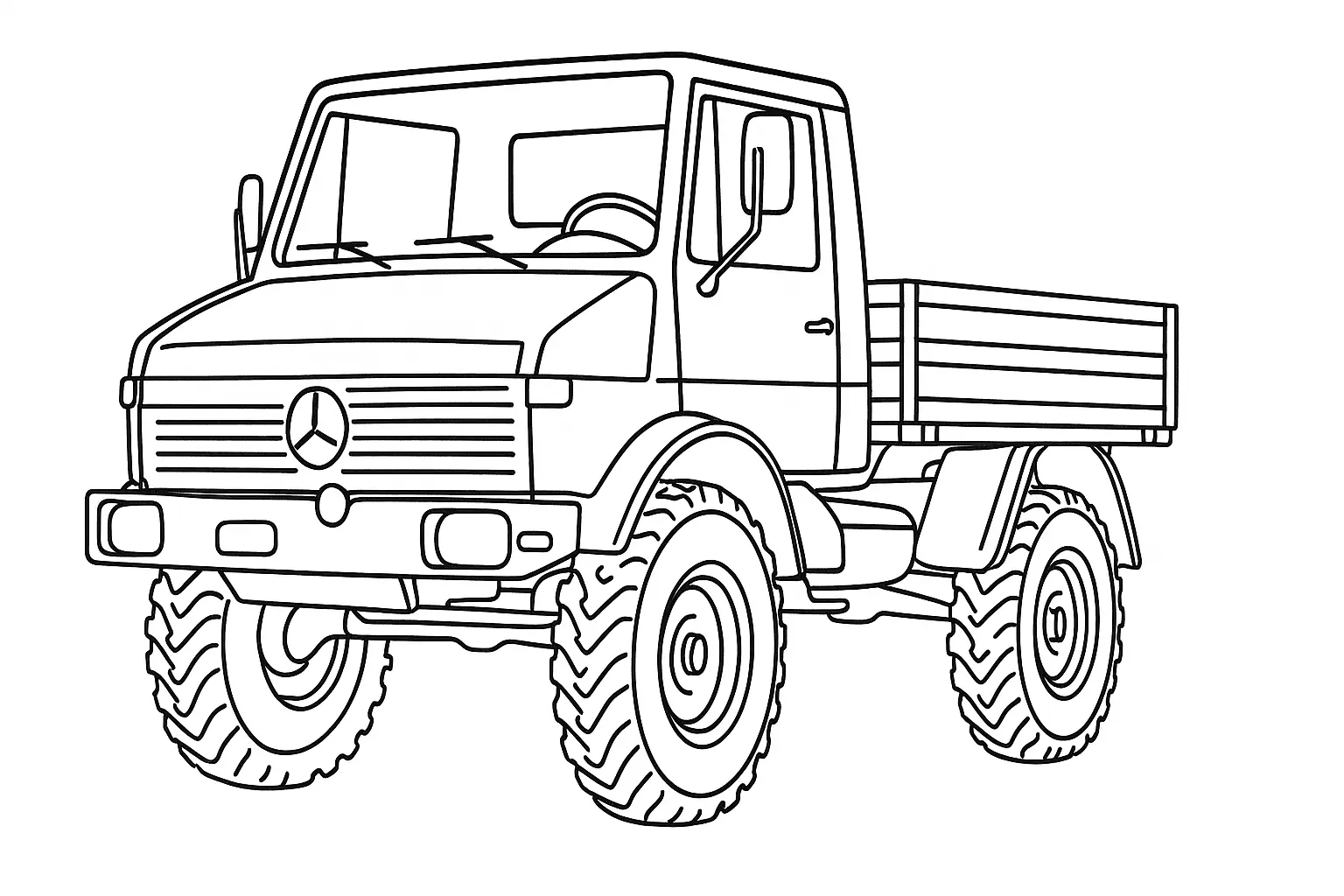 Unimog Ausmalbild: einfache Malvorlage zum Ausdrucken