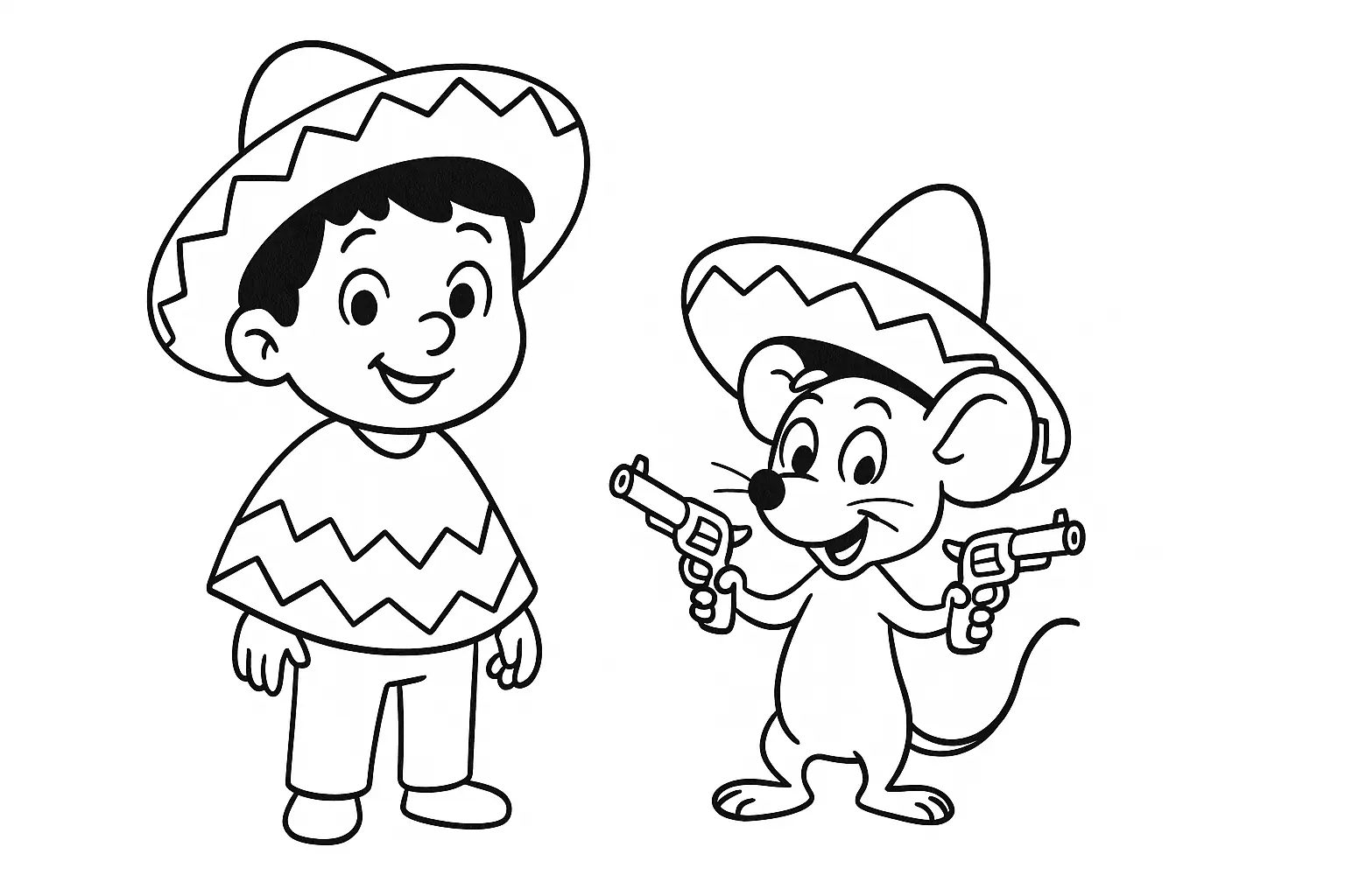 Western-inspiriertes Ausmalmotiv mit Poncho & Sombrero