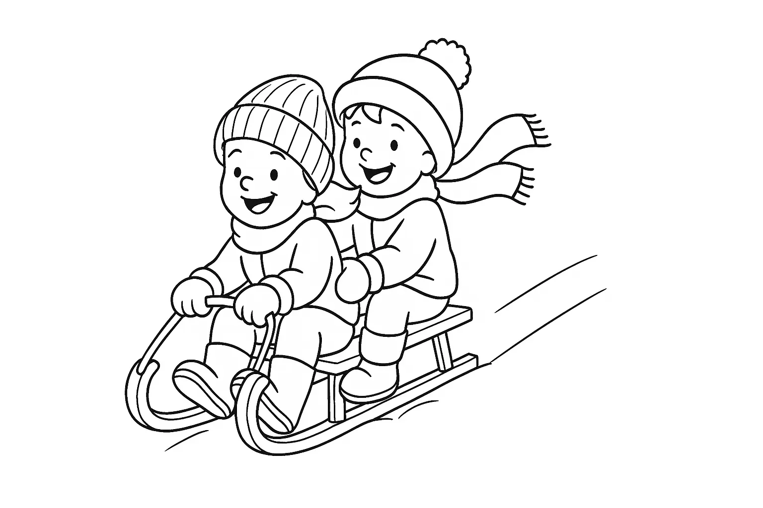 Coloriage Sortie en luge – PDF gratuit à imprimer