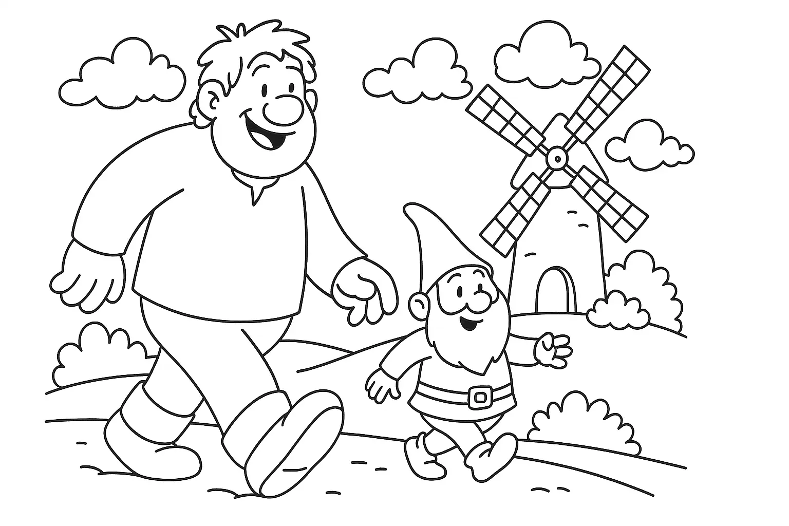 Giant and Gnome Coloring Page for Kids: PDF Download